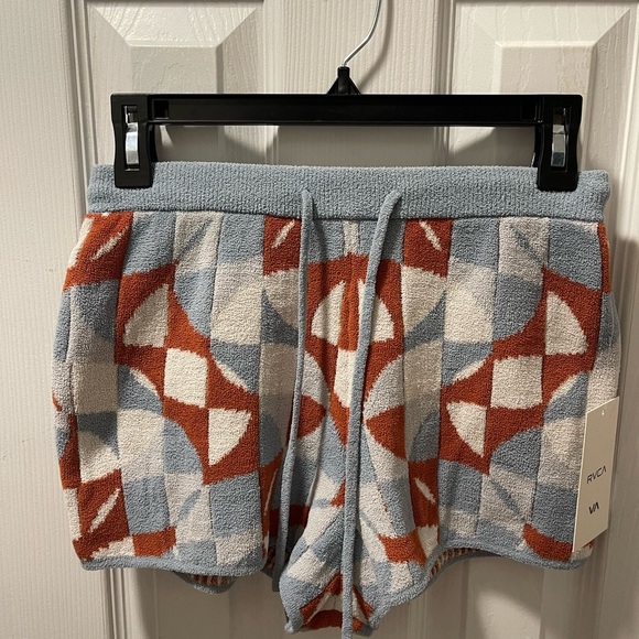 RVCA Women's Geometric Patterned Shorts - Blue and Brown - Picture 1 of 5